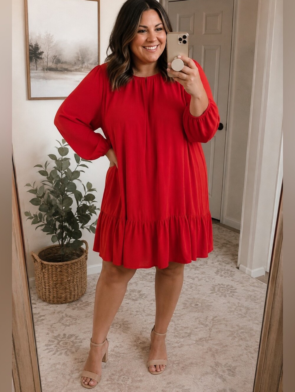 Ava & Viv Red Ruffle Neck Dress Women's Plus Size 2X Long Sleeve
